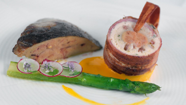 Foie Gras en deux façons, une asperge et mangue amère - Recette d'Alix Dubreuil, lauréat île de France du Trophée Masse Paris 2011